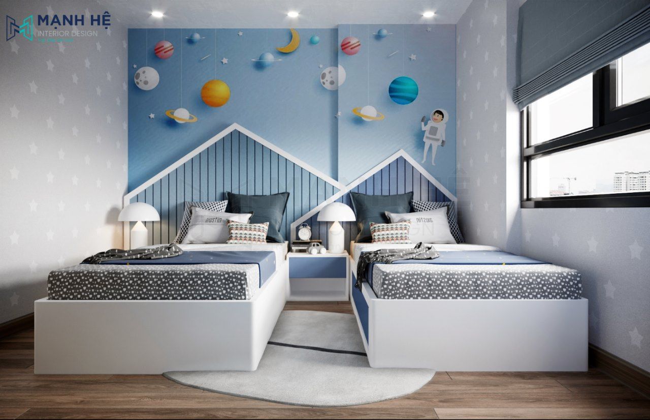 thiết kế phòng ngủ sáng tạo cho 2 bé