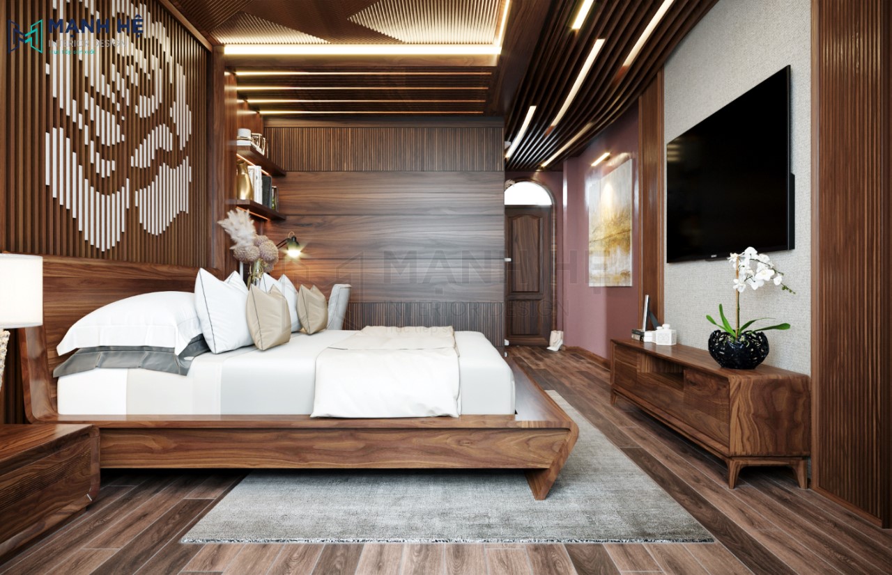 phòng ngủ biệt thự gỗ sang trọng