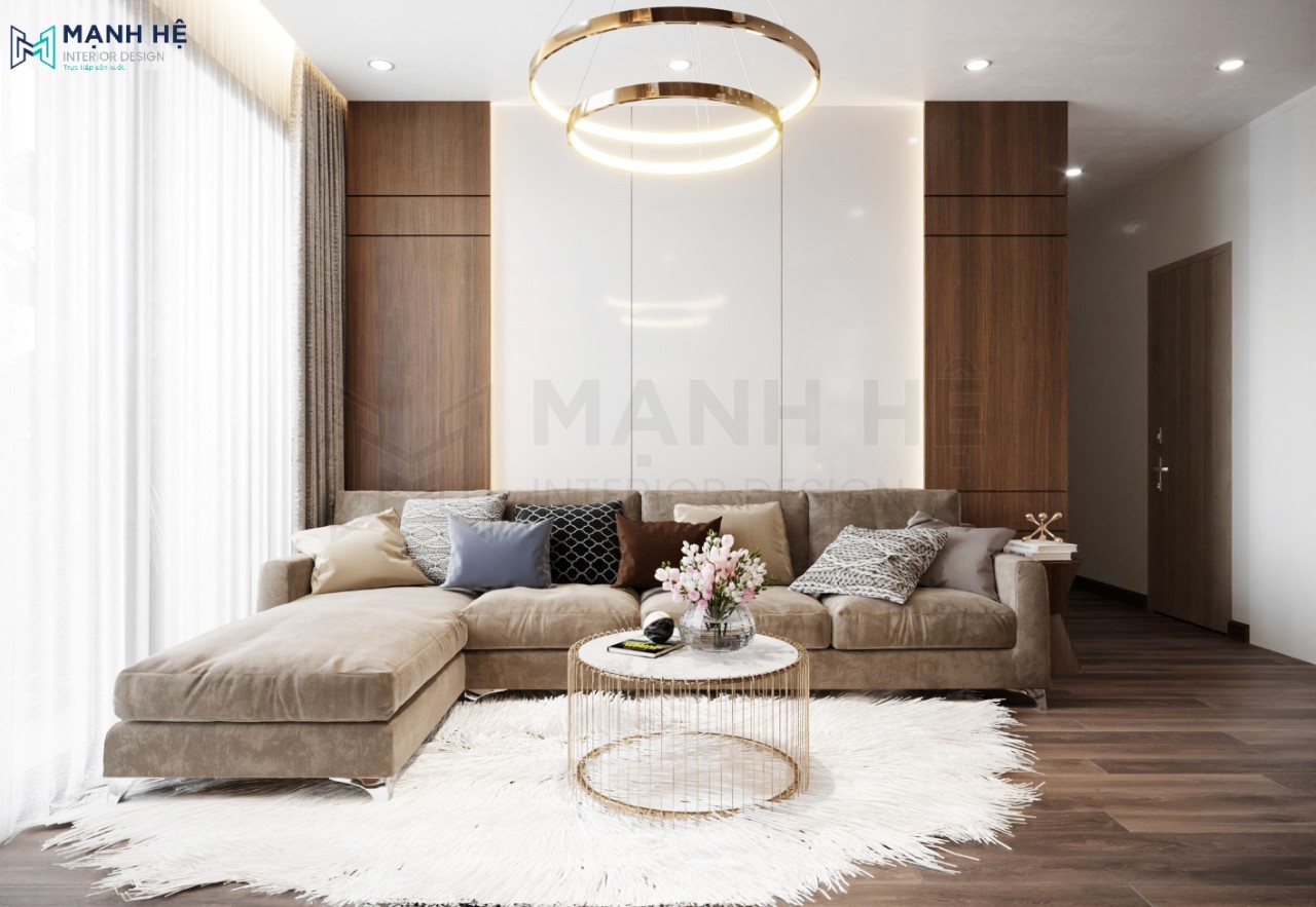 Thiết kế nội thất phòng khách đẹp sang trọng với vách ốp gỗ