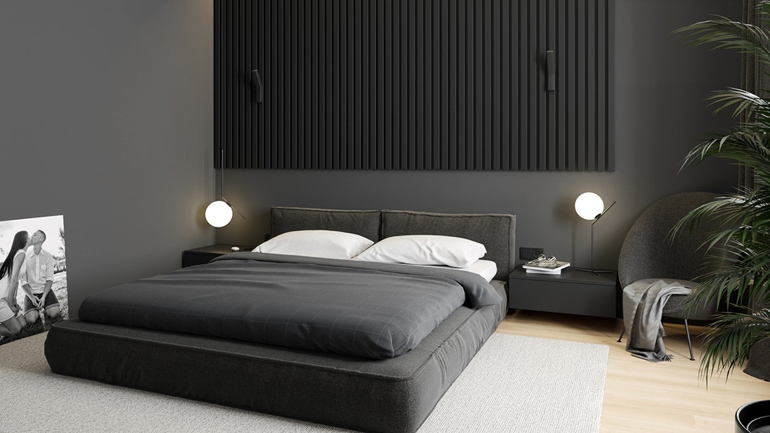 Phòng ngủ màu đen và xám đẹp đơn giản