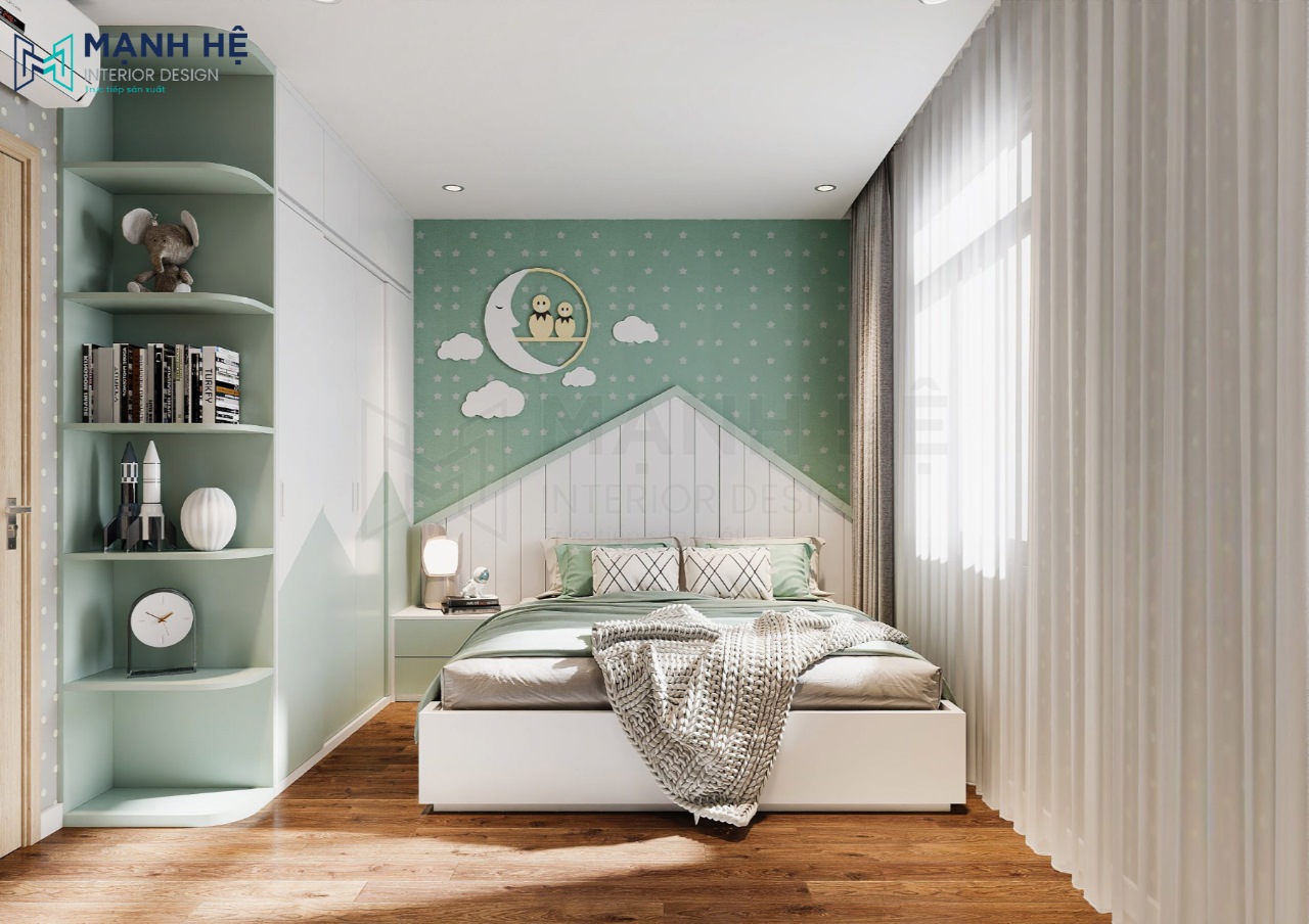 Thiết kế phòng ngủ màu xanh lá đẹp cho bé