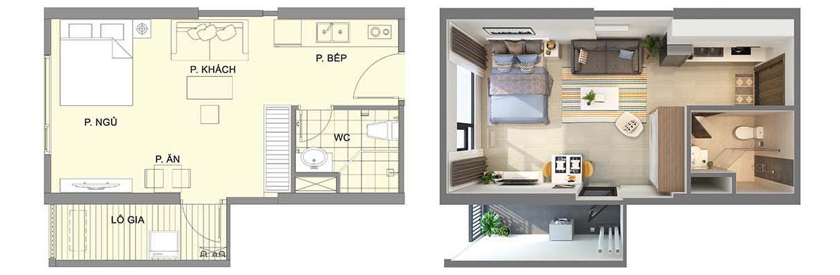 Mặt bằng căn hộ chung cư studio chi tiết dễ hiểu dành cho gia chủ