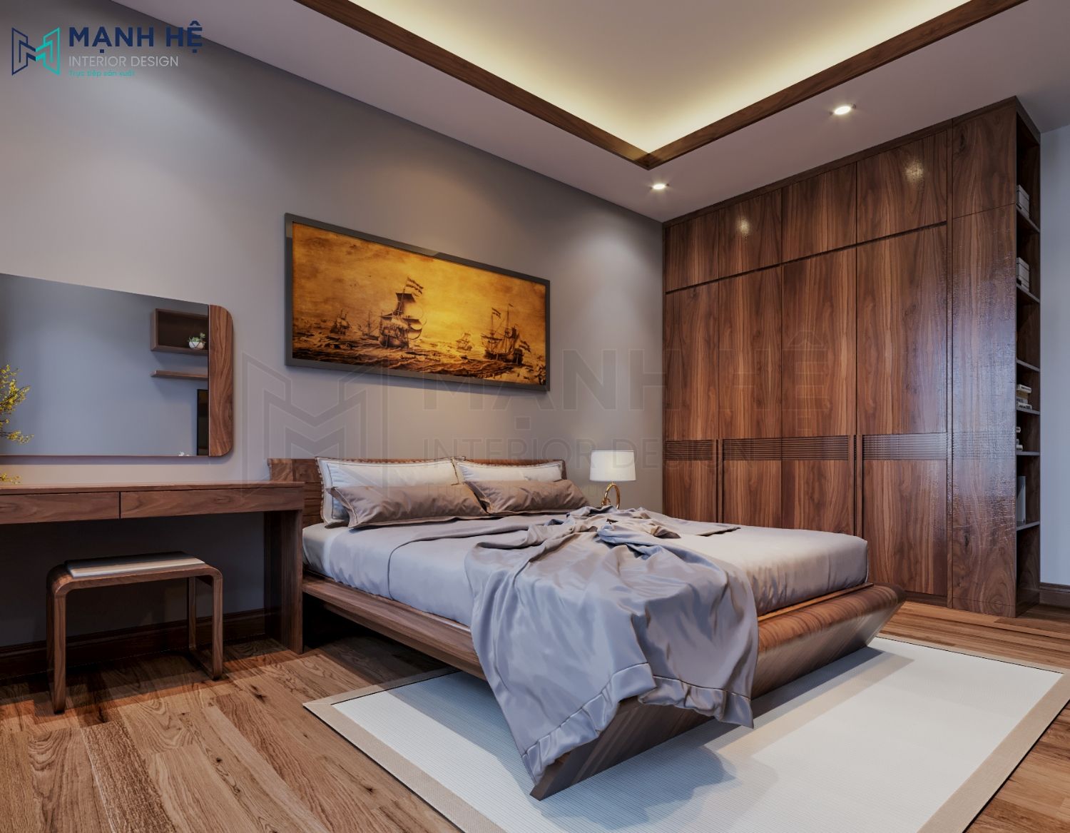 Phòng ngủ được thiết kế tận dụng không gian như giường,bàn trang điểm, tủ quần áo