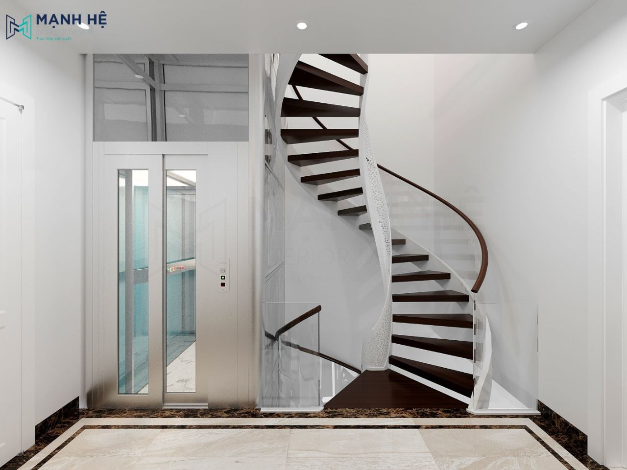 Cầu thang xoắn ốc lên tầng