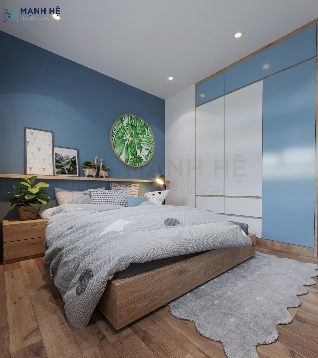 phòng ngủ nhỏ bằng gỗ công nghiệp thiết kế theo phong cách hiện đại tận dung không gian
