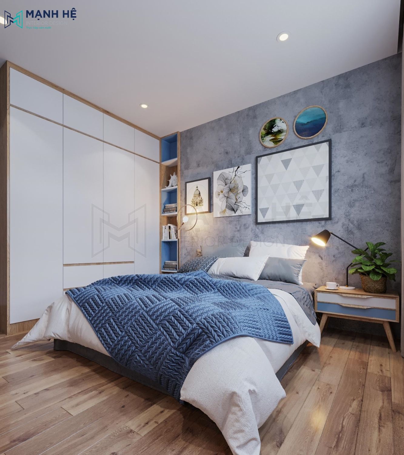 phòng ngủ master bằng gỗ công nghiệp thiết kế theo phong cách hiện đại