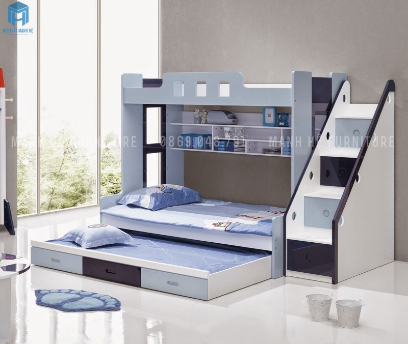 Giường tầng màu xanh trung tính