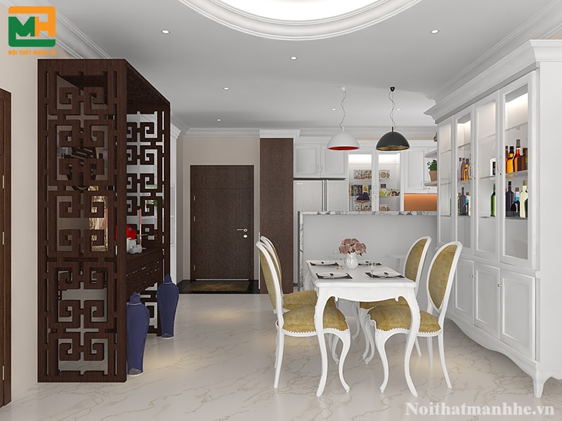 phòng ăn màu trắng