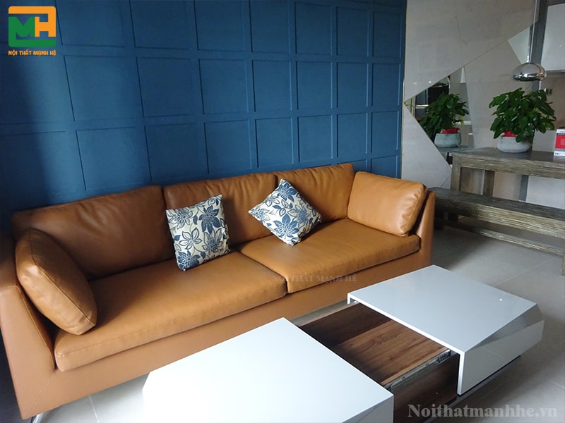 phòng khách căn hộ chung cư màu xanh