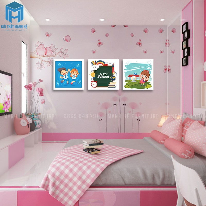 Bộ tranh treo tường cho phòng bé có tính chất giáo dục, kích thích tư duy đến trường và học tập của bé