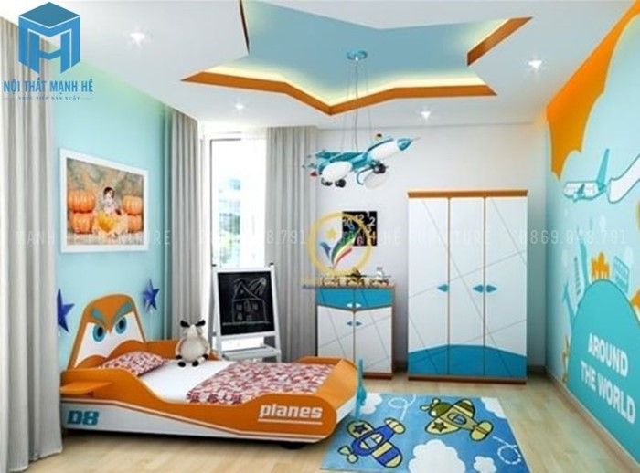 Phòng ngủ cho bé với chiếc giường hình xe ô tô