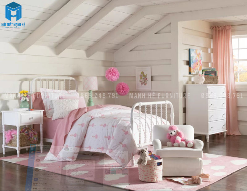 Trang trí phòng ngủ bé gái bằng các vật dụng màu hồng