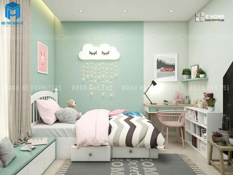 giường ngủ màu trắng gỗ công nghiệp