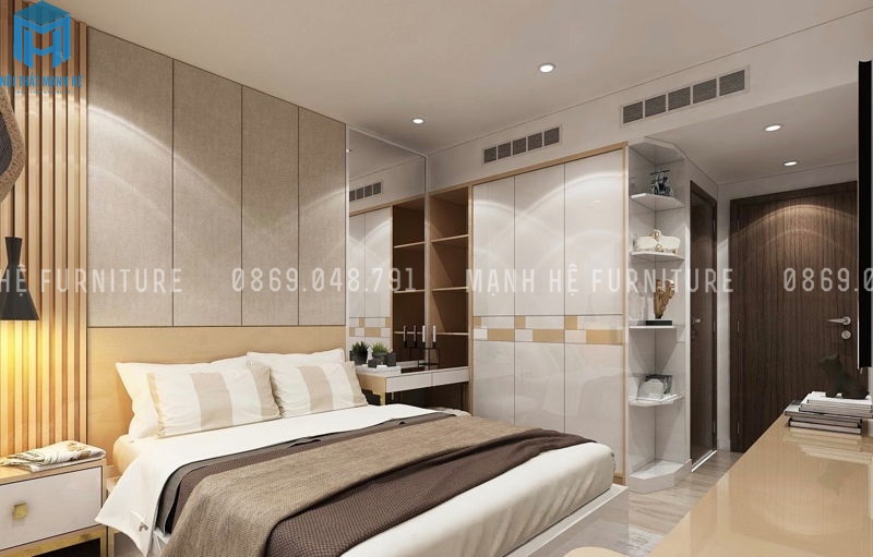 Tủ quần áo cửa lù 3 cánh kết hợp kệ trưng bày và giá sách tiện lợi