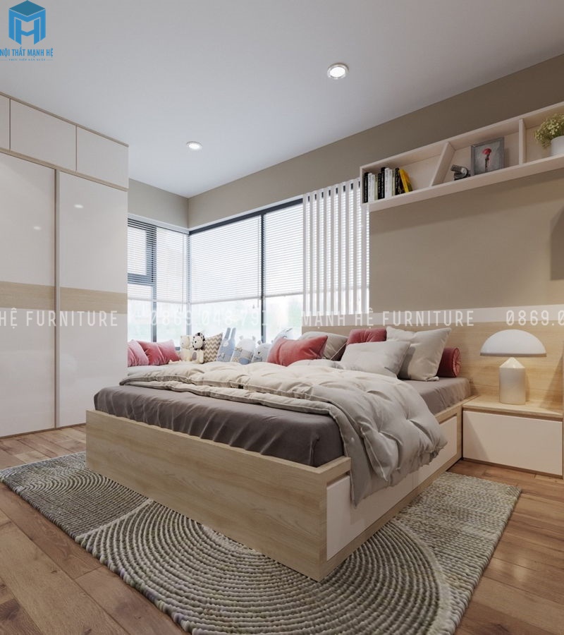 Giường ngủ gỗ công nghiệp có ngăn kéo lớn tiện lợi