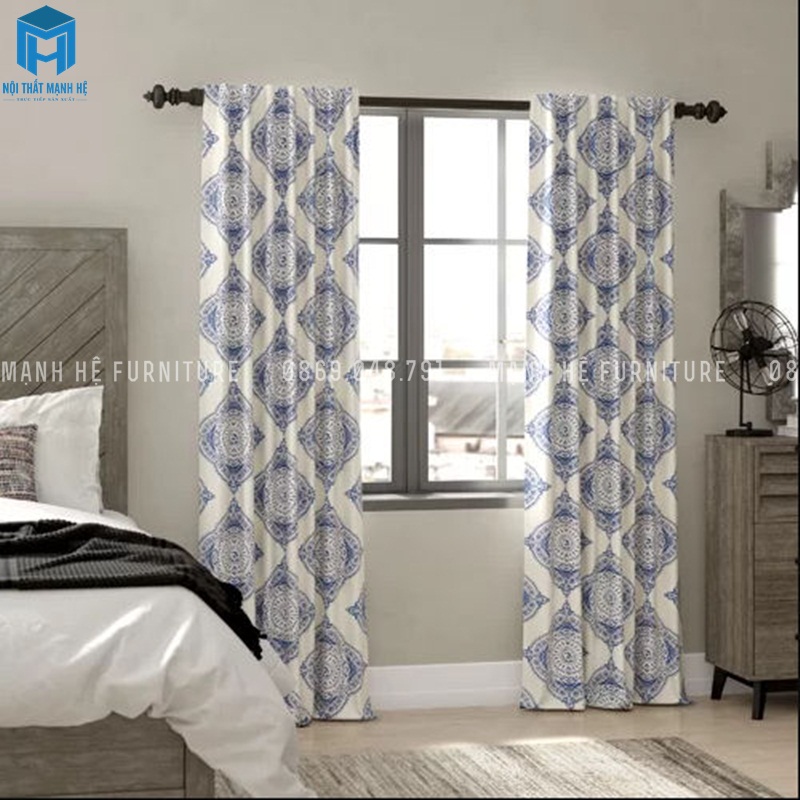 Rèm cửa phòng ngủ chung cư có họa tiết