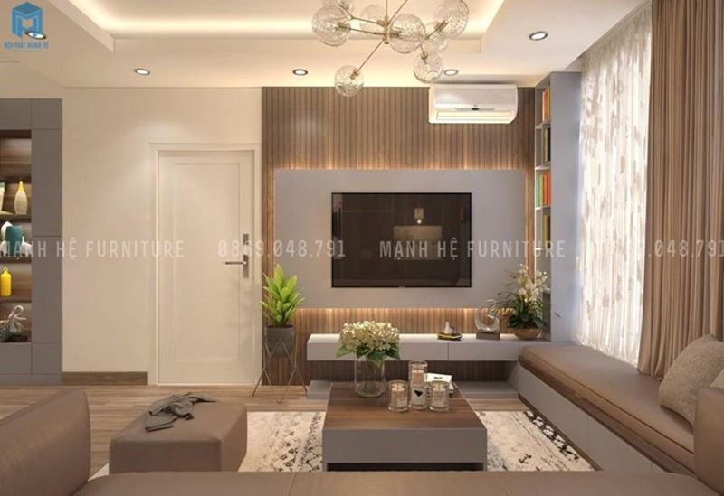 Rèm cửa sổ phòng khách chung cư hai lớp