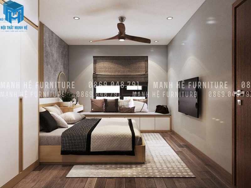 Rèm cửa cuốn chung cư phòng ngủ hiện đại