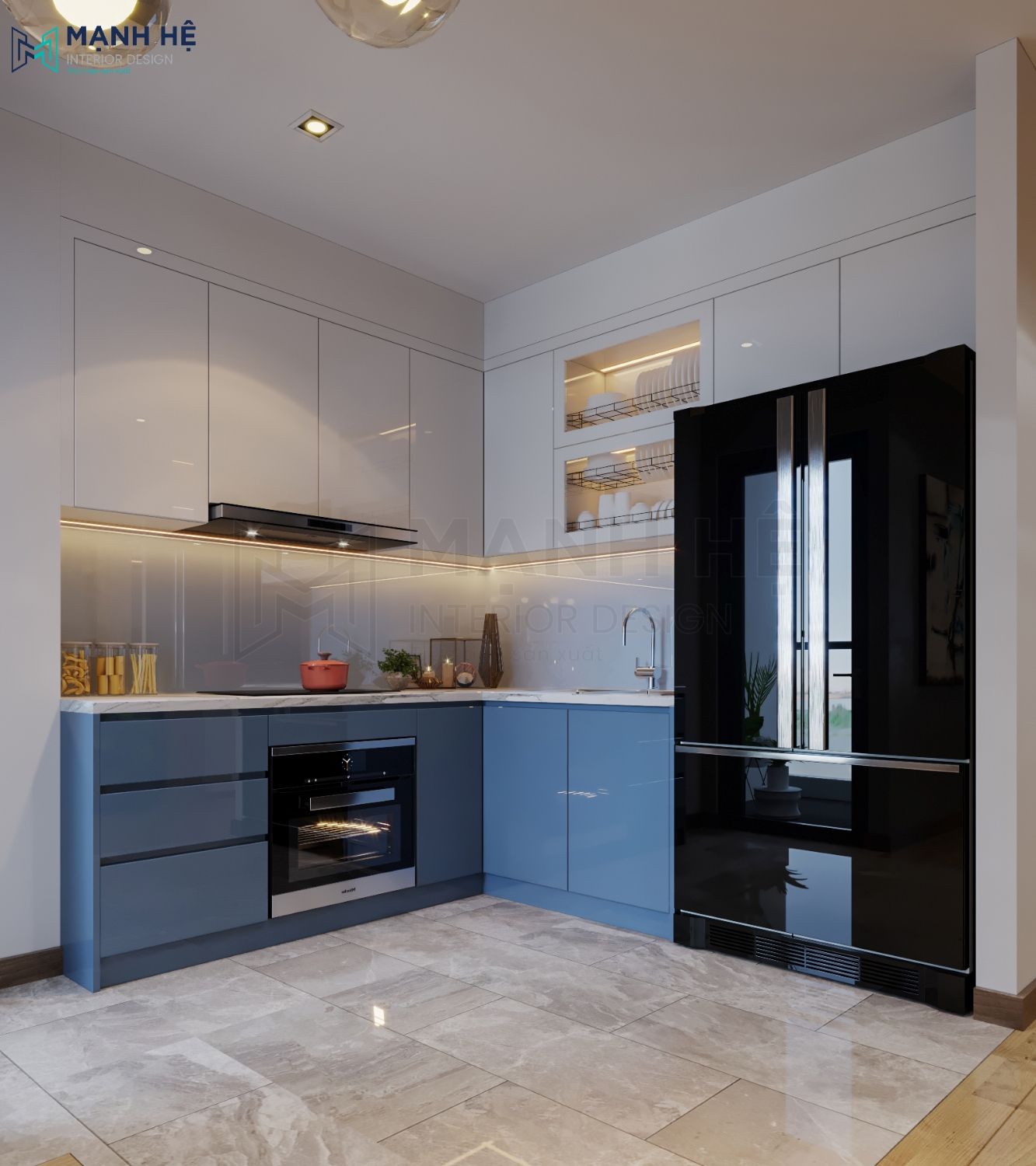 tủ bếp âm tường chữ L