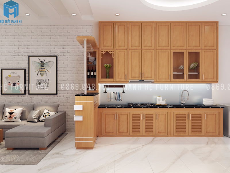 tủ bếp kèm quầy bar