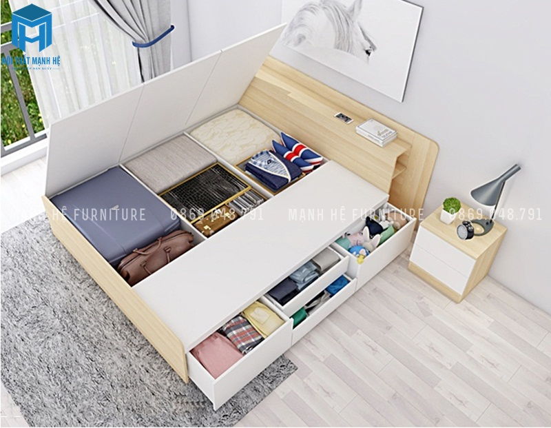 mẫu giường đa năng gỗ công nghiệp