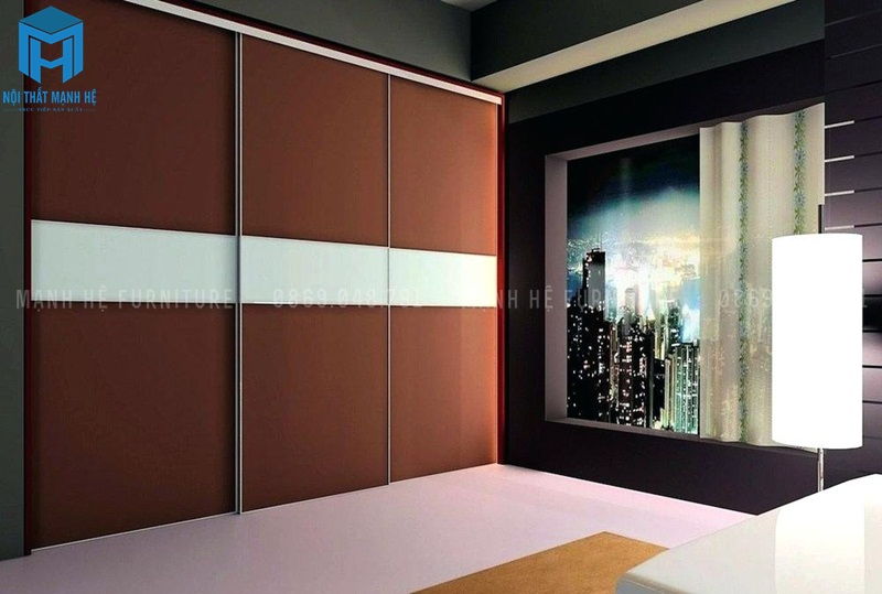 Tủ áo cánh trượt 3 ngăn gỗ công nghiệp được sơn màu đỏ gạch đẹp mắt, sang trọng