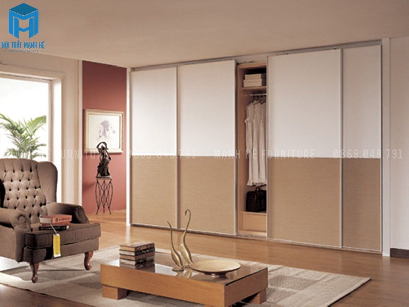 Tủ quần áo cửa lùa 4 cánh rộng, phần trên đ