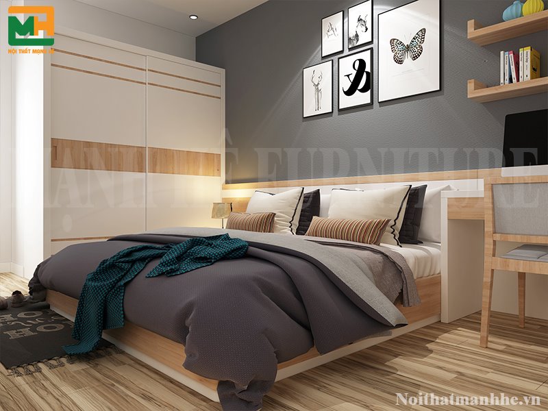 Đặt giường ngủ sát hai vách tường