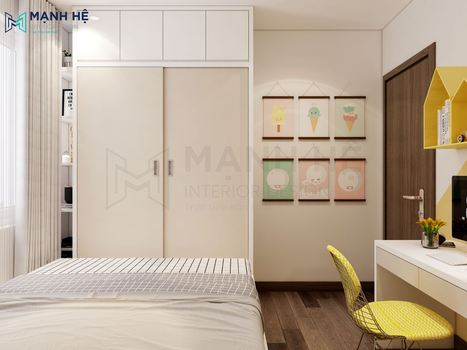 Tủ quần áo cửa lùa giúp không gian phòng ngủ rộng rãi hơn