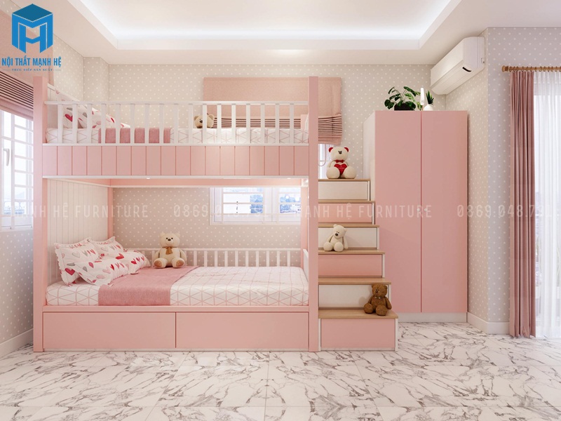 Thiết kế nội thất phòng ngủ màu hồng xinh xắn  GKHOMEVN