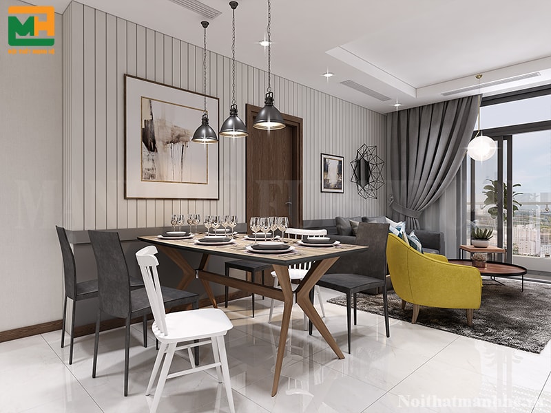 phòng ăn phong cách đen trắng