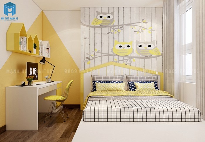 sử dụng giấn dán tường ốp đầu giường phòng ngủ