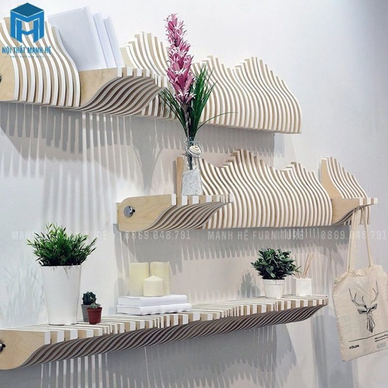 Kệ gỗ trang trí phòng khách nghệ thuật