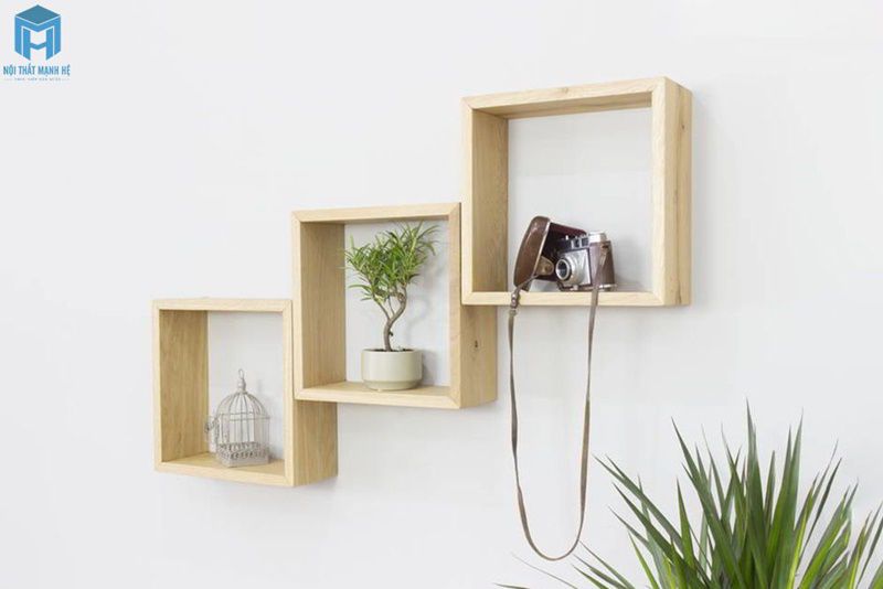 Kệ treo tường gỗ tự nhiên hình vuông