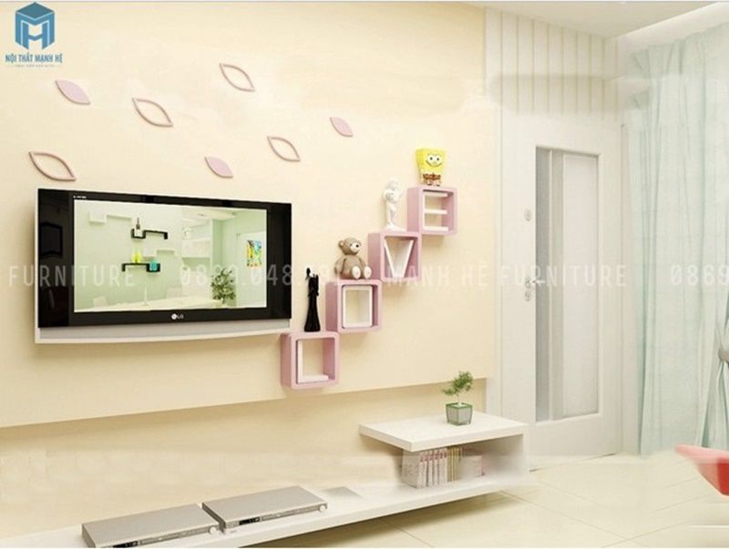 Kệ gỗ treo tường trang trí dành cho phòng ngủ của bé gái