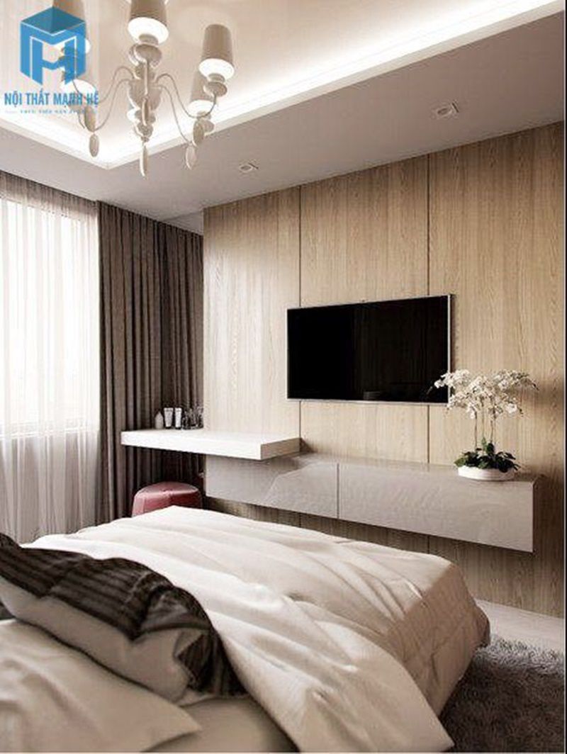 Kệ tivi nối liền bàn trang điểm hiện đại