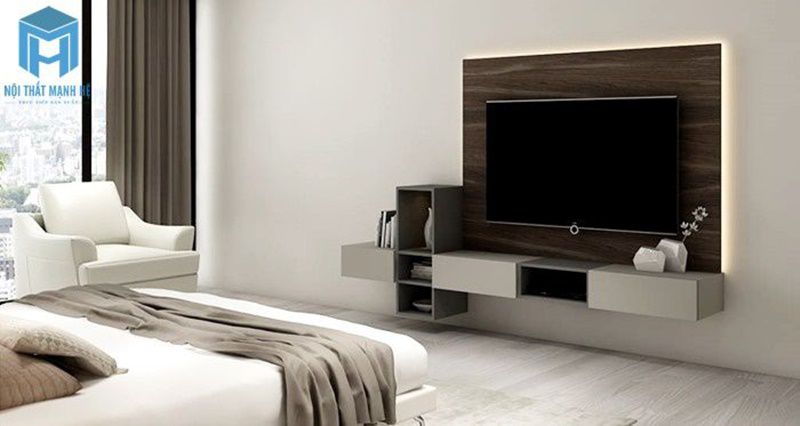 Kệ trang trí tivi treo tường phòng ngủ