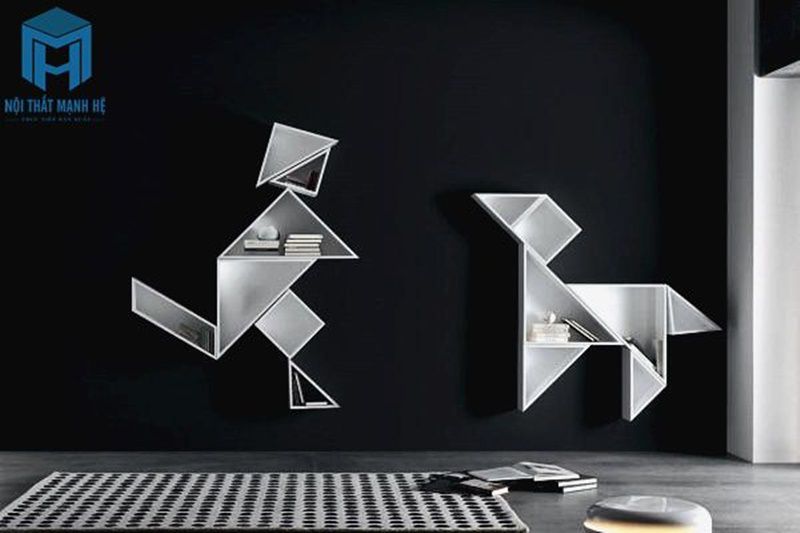 Kệ sách tangram tone trắng