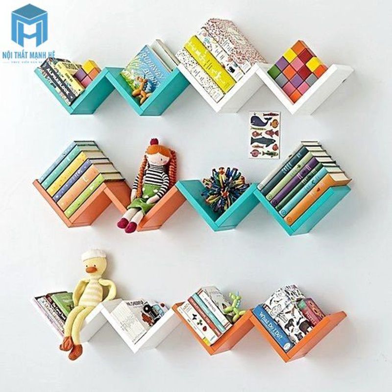 Kệ sách trang trí nhiều màu sắc đẹp mắt