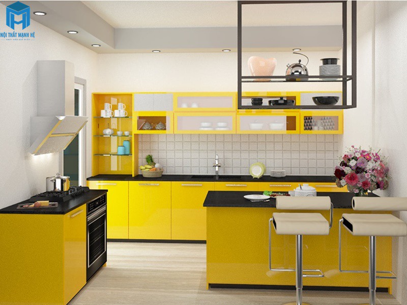 phòng ăn màu vàng cá tính