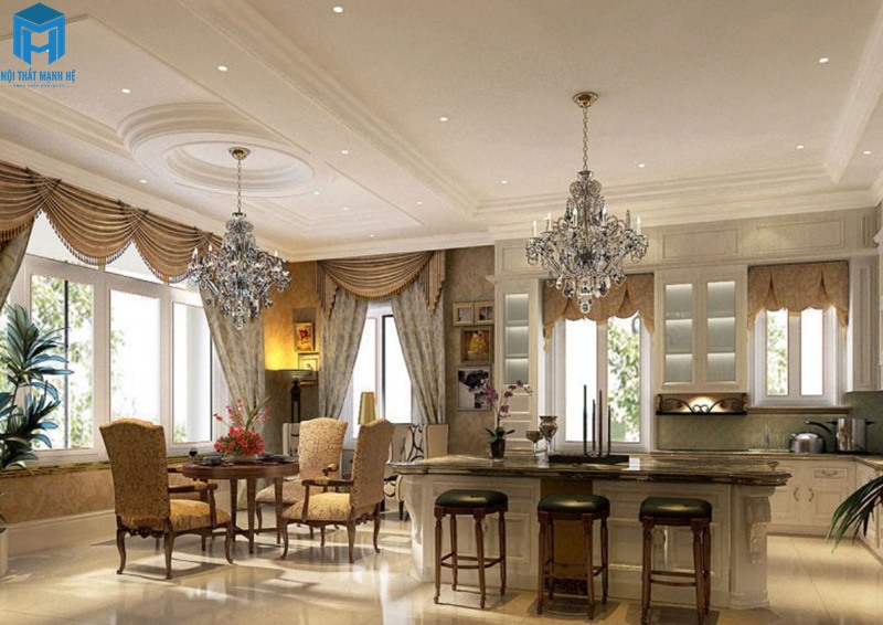 phòng ăn có đèn chùm