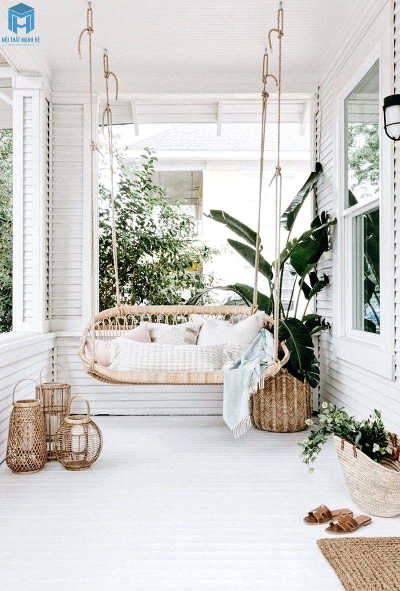 xích đu từ mây và dây thừng