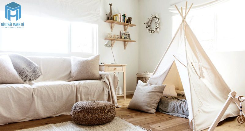Phòng khách có lều vải trang trí