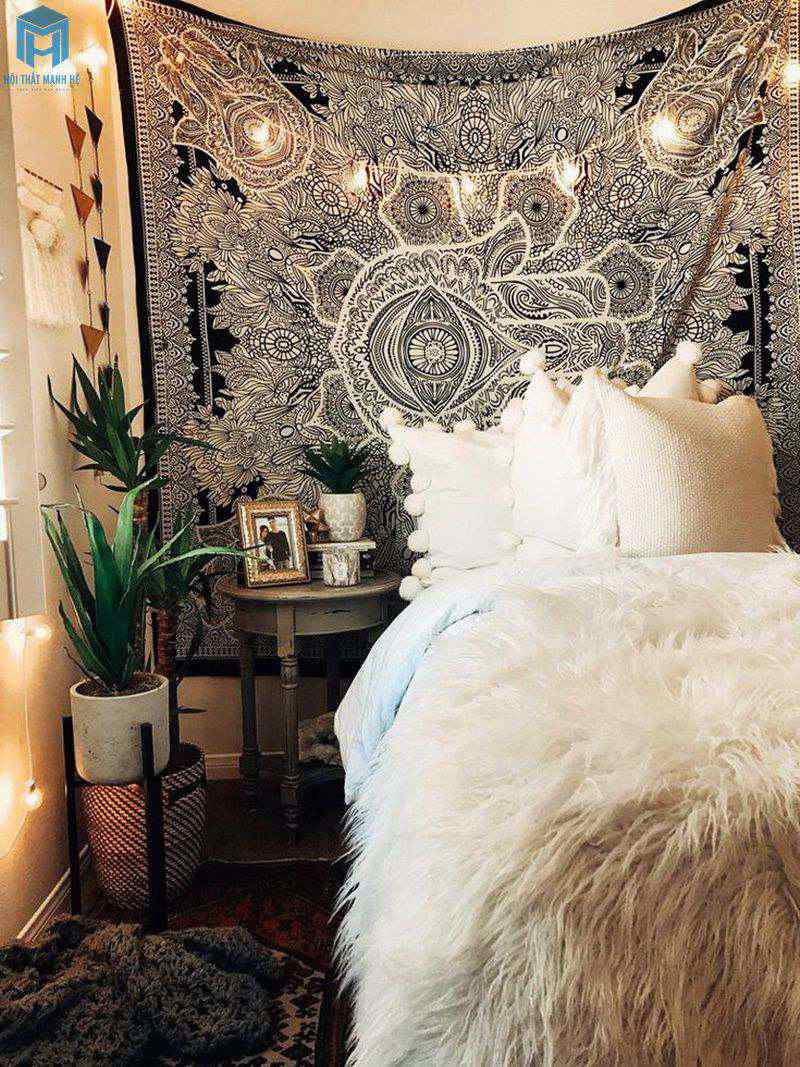 Trang trí đầu giường đậm nét bộ tộc bohemian