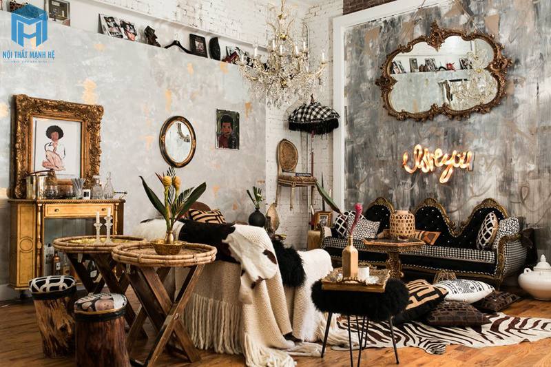 Phòng khách Boho cổ điển