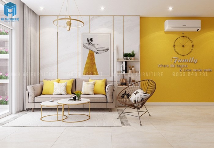 Nội thất phòng khách màu vàng