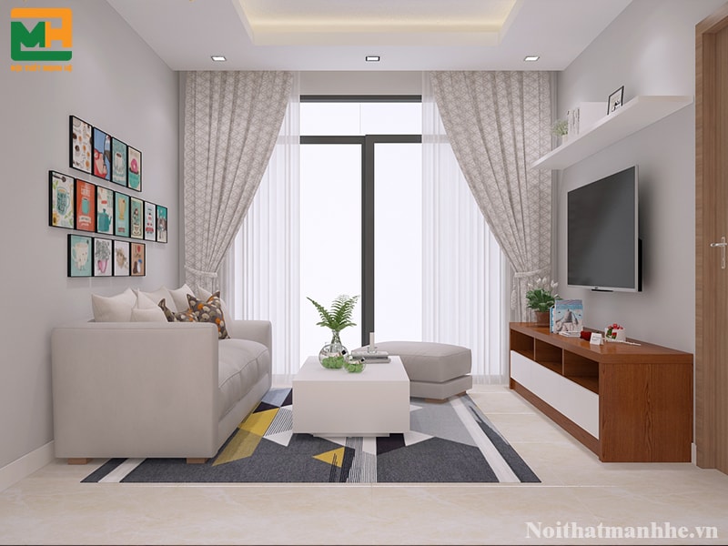 Nội thất phòng khách tone trắng trẻ trung