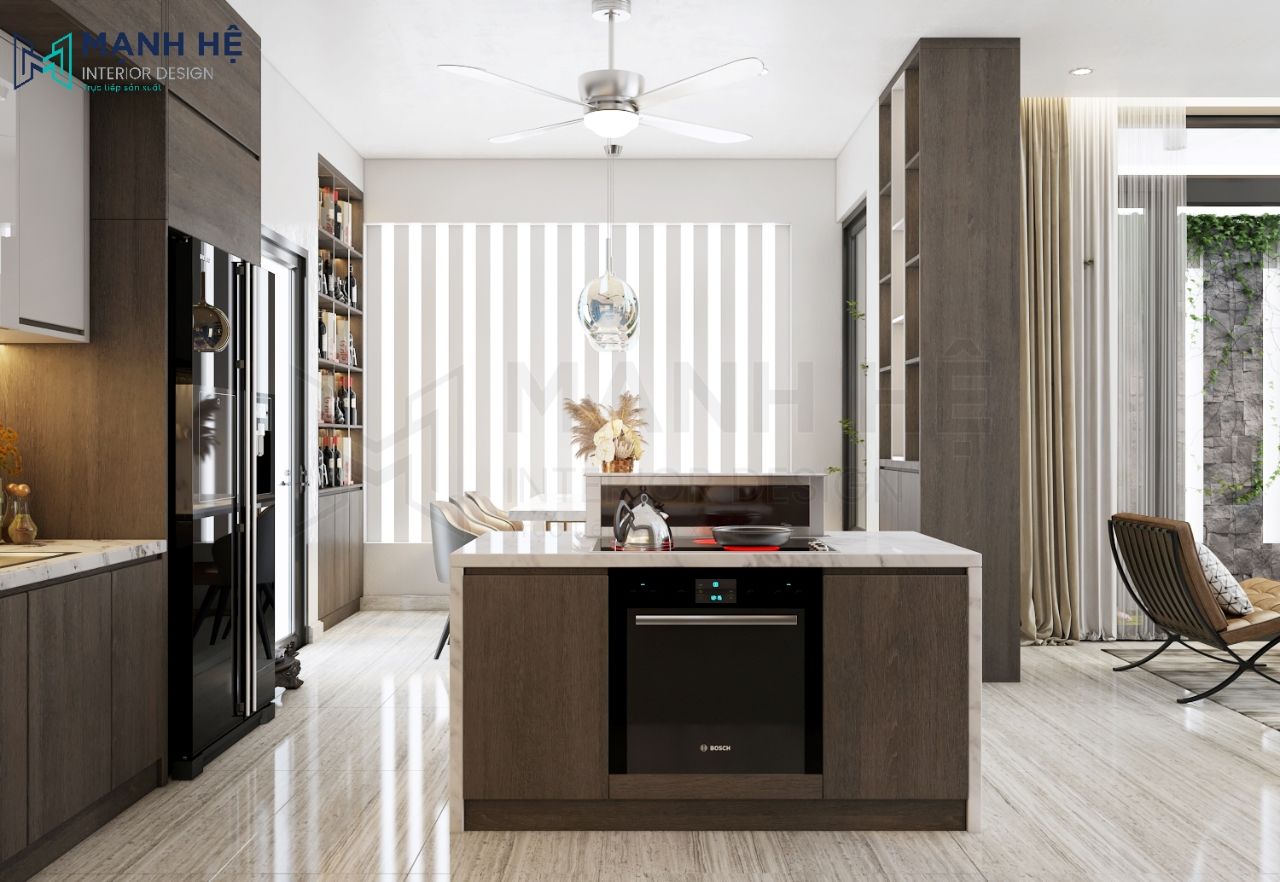 Đảo bếp có ô chứa lò nướng