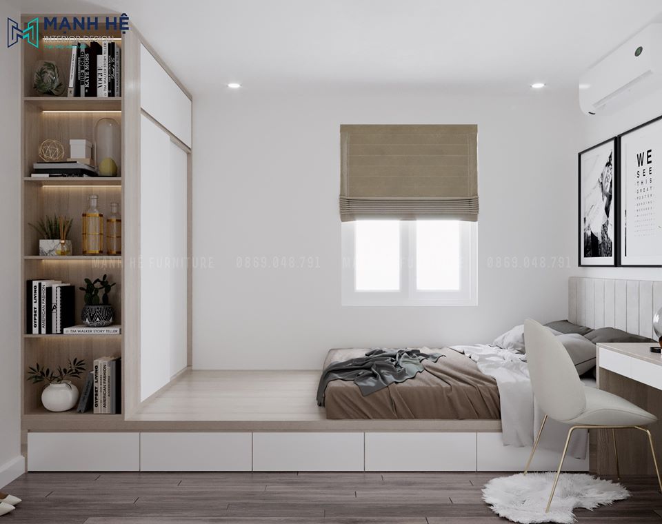 Lựa chọn phong cách thiết kế tối giản cho phòng ngủ màu trắng thêm thoáng đãng, rộng rãi