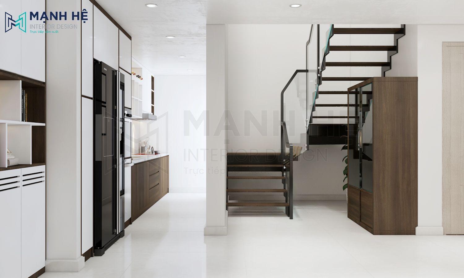 Cầu thang thông tầng cho nhà bếp hiện đại